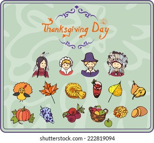 Header and a set of colored icons Thanksgiving/Thanksgiving simple Color Icons
