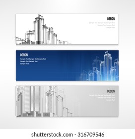 header set of three banner city designs business vector