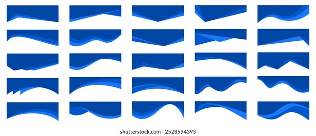 Plano de fundo da forma do cabeçalho para design de site. Borda azul vetorial para banner. Divisor abstrato para base ou quadro do modelo e página da Web. Separador ondulado e curva da apresentação