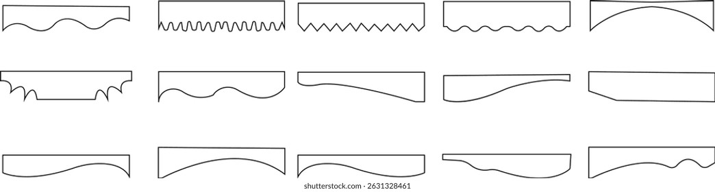 Header shape background for website design set. Vector border for banner. Abstract divider for bottom or frame of template and web page. Presentation wavy and curve separator on transparent background