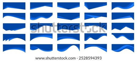 Header shape background for website design. Vector blue border for banner. Abstract divider for bottom or frame of template and web page. Presentation wavy and curve separator