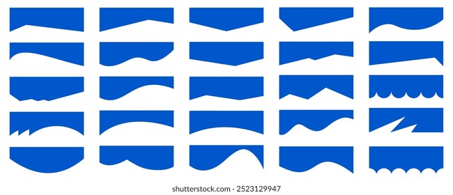 Forma de encabezado para Sitio web y borde para Anuncio. Elemento de diseño Abstractas para la Plantilla. Divisor de curva para sección inferior y separador. Forma gráfica simple para el fondo de la presentación. Conjunto de Vector.