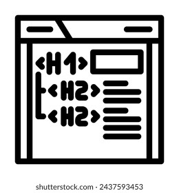 header tags h1 h2 seo line icon vector. header tags h1 h2 seo sign. isolated contour symbol black illustration