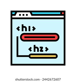 Header-Tags H1 H2 SEO-Farbsymbol-Vektor. Header-Tags H1 H2 SEO-Zeichen. Isolierte Symboldarstellung