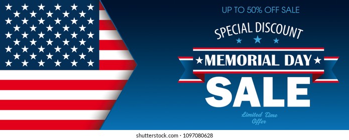 Header with USA Flag for the Memorial Day Sale . Eps 10 vector file.