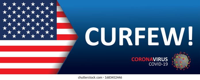 Header with USA Flag wth the text Curfew. Eps 10 vector file.
