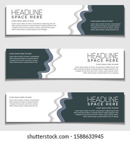 Header Web Banner Background Template. Gradient Soft Black gray Modern Corporate Wavy, Wave, Curve Design Vector Style. for Header, footer and Advertising.