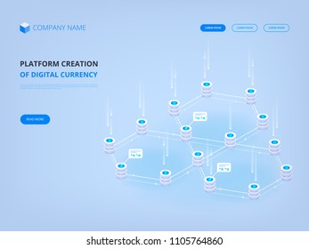 Header for Website. Cryptocurrency and blockchain. Platform creation of digital currency. Business, analytics and management. Vector illustration