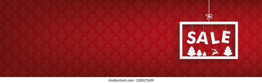 Header with white frame for the christmas sale on the red background. Eps 10 vector file.