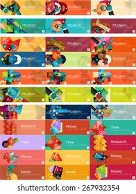 Cabeceras, banners infográficos con opción de diseño plano, conjunto vectorial