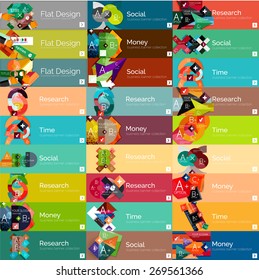 Headers, flat design option infographic banners, vector set