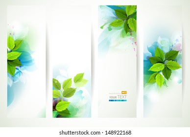 headers with fresh green leaves 