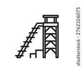Headframe icon symbolizing deep mining tech, representing shaft hoisting hardware, extraction tower tools, vertical transport gear, mine infrastructure systems, and industrial resource logistics.
