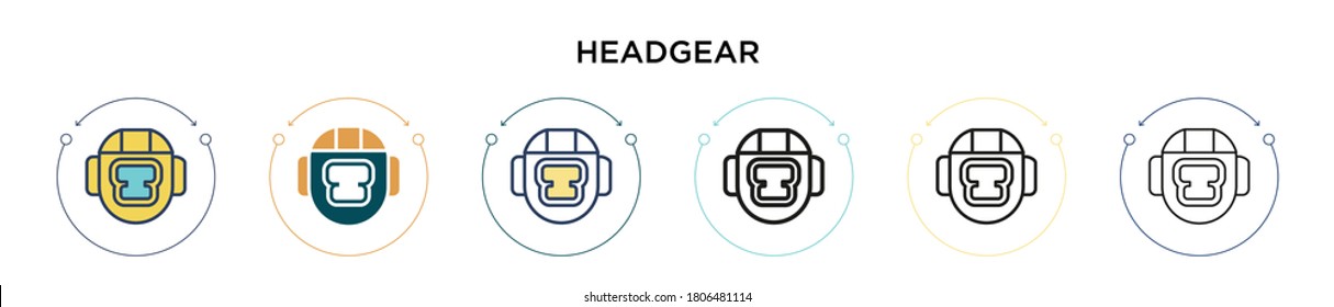 Headgear icon in filled, thin line, outline and stroke style. Vector illustration of two colored and black headgear vector icons designs can be used for mobile, ui, web