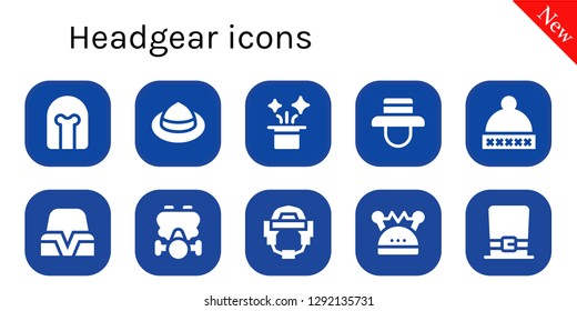  headgear icon set. 10 filled headgear icons. Simple modern icons about  - Helmet, Hat, Gas mask