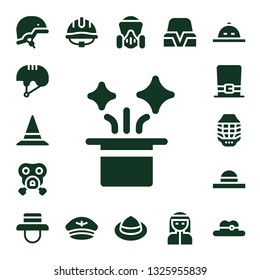 headgear icon set. 17 filled headgear icons.  Collection Of - Helmet, Hat, Gas mask, Bedouin