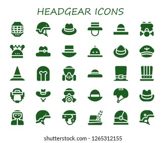  headgear icon set. 30 filled headgear icons. Simple modern icons about  - Helmet, Hat, Gas mask, Bedouin