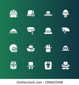 headgear icon set. Collection of 16 filled headgear icons included Hat, Headgear, Helmet