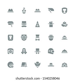 headgear icon set. Collection of 25 filled headgear icons included Helmet, Hat, Gas mask, Headgear, Top hat