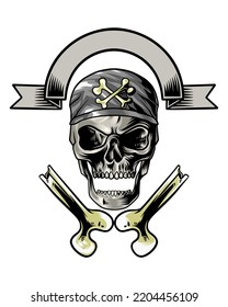 headgear skull logo illustration with bone object underneath