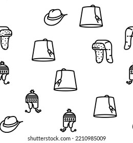 Headgear Stylish Head Clothes vector seamless pattern thin line illustration