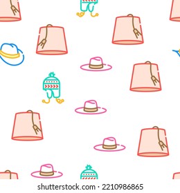 Headgear Stylish Head Clothes vector seamless pattern thin line illustration