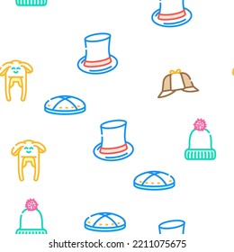 Headgear Stylish Head Clothes vector seamless pattern thin line illustration