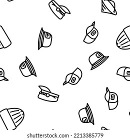 Headgear Stylish Head Clothes vector seamless pattern thin line illustration