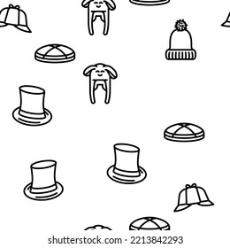 Headgear Stylish Head Clothes vector seamless pattern thin line illustration