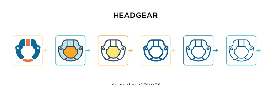 Icono vectorial de la cabeza en 6 estilos modernos diferentes. Iconos negros, de dos coloridos para los cabezales diseñados en el estilo relleno, contorno, línea y trazo. La ilustración vectorial se puede usar para web, móvil, ui