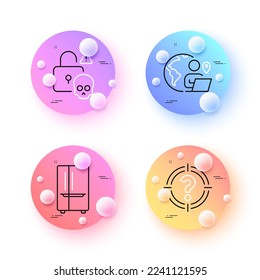 Headhunter, Refrigerator and Cyber attack minimal line icons. 3d spheres or balls buttons. Outsource work icons. For web, application, printing. Vector