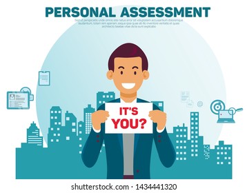 Headhunter at Work Flat Vector Banner Template. Human Resources Specialist, Recruiter Offering Vacancy Cartoon Character. Personal Assessment of Candidates Advertising Poster with Text Space