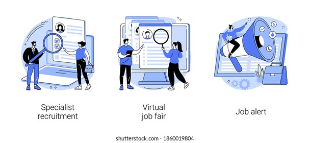 Headhunting abstract concept vector illustration set. Specialist recruitment, virtual job fair, job alert, human resources, digital hr, job offer, work opportunity information abstract metaphor.