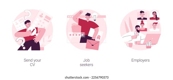 Headhunting company abstract concept vector illustration set. Send your CV, job seekers and employers, HR service, apply now, employee profile, career building, find vacancy abstract metaphor.