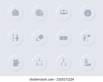 iconos vectoriales grises de caza de cabeza en botones de goma redondos. conjunto de iconos de búsqueda de cabeza para web, aplicaciones móviles, diseño ui y poligrafía de negocio de promoción