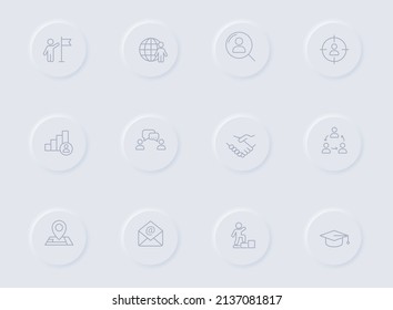 graue Vektorsymbole auf Kreisknöpfen. Headhunting-Icon-Set für Web, mobile Apps, i-Design und die Förderung von Unternehmenspolygraphie