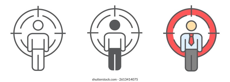 Headhunting icon collection, man under crosshair and sniper, target candidate vector icon set, vector graphics, editable stroke outline sign, eps 10