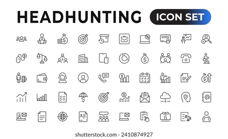 Headhunting icon set. Recruitment icon set Included the icons as Job Interview, Career Path, Resume, Job hiring, Candidate and Human resource icons. Vector illustration.
