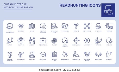 Ícones do Headhunt. Traço editável. Conjunto de coleção de símbolos de ícones de linha fina.