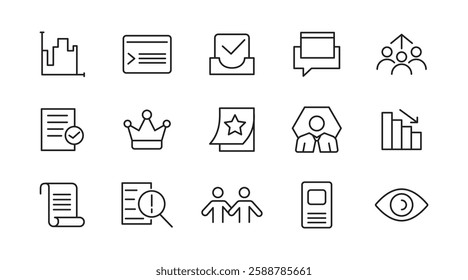 Headhunting line icon set. Career, resume, interview, candidate, analysis, email, diploma, leadership, briefcase, video calls, agendas line icon set. UI thin line icon pack.