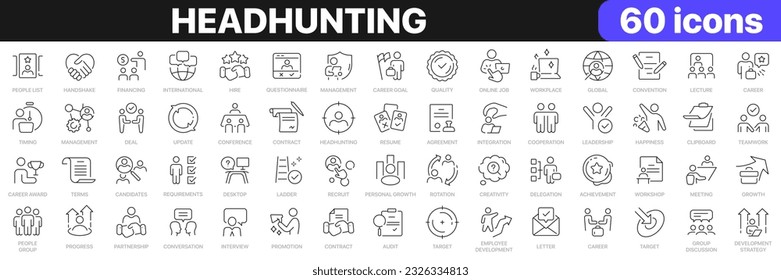 Headhunting line icons collection. Teamwork, contract, resume, career, audit icons. UI icon set. Thin outline icons pack. Vector illustration EPS10