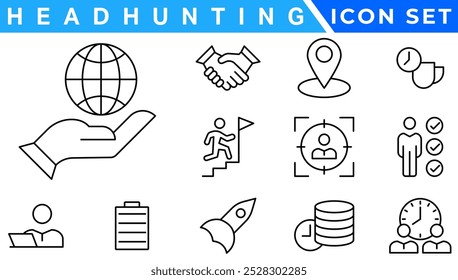 Headhunting line icons set. Recruitment, resume, candidate, interview simple icon. headhunting symbol