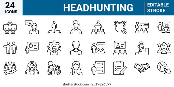 Headhunting Line Web-Symbole. Beschäftigung. Bearbeitbarer Strich. Vektorgrafik