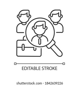 Headhunting Linear Icon. Human Resources Management, Recruitment Process Thin Line Customizable Illustration. Contour Symbol. Hiring New Employee. Vector Isolated Outline Drawing. Editable Stroke