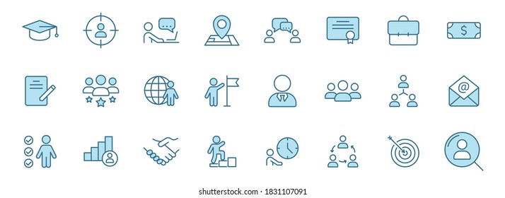 headhunting linear vector icons in two colors isolated on white background. headhunting blue icon set for web design, ui, mobile apps and print