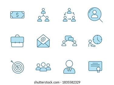 headhunting linear vector icons in two colors isolated on white background. headhunting blue icon set for web design, ui, mobile apps and print