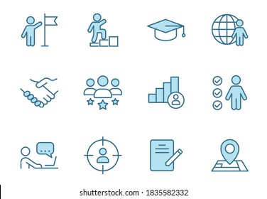 headhunting linear vector icons in two colors isolated on white background. headhunting blue icon set for web design, ui, mobile apps and print