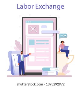 Headhunting online service or platform. Idea of business recruitment and human resources management. Online labor exchange. Flat vector illustration