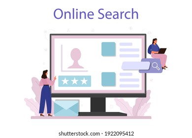 Headhunting online service or platform. Idea of business recruitment and human resources management. Online search. Flat vector illustration