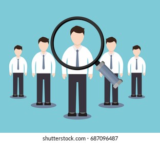 Headhunting and People research illustration on blue background. Human Resource vector illustration.